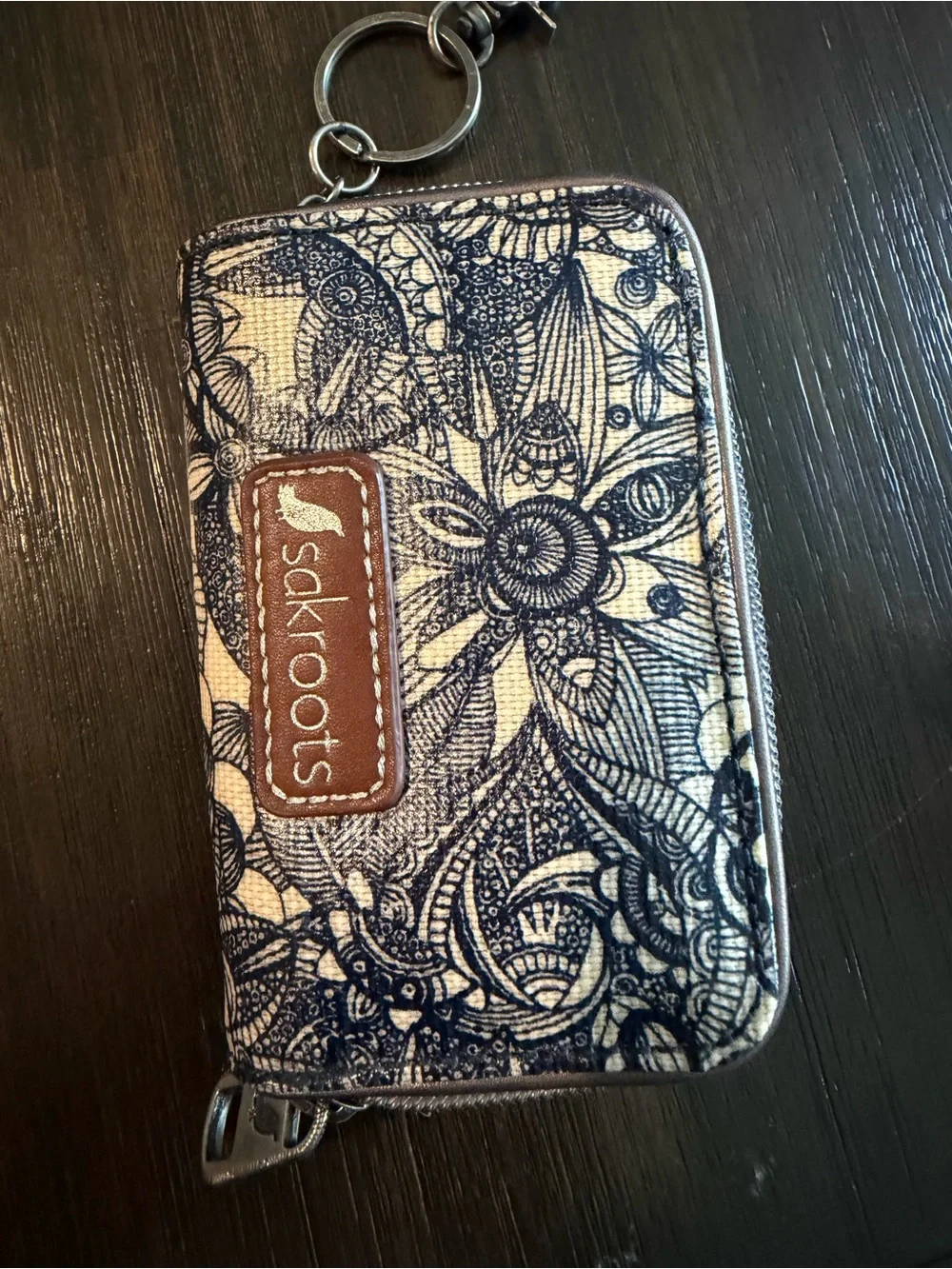 Sakroots Navy Floral Zip Phone Wallet Keyring